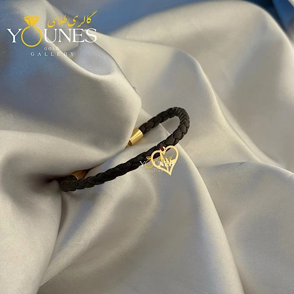 تصویر دوم دستبند چرم ضربان قلب طلا